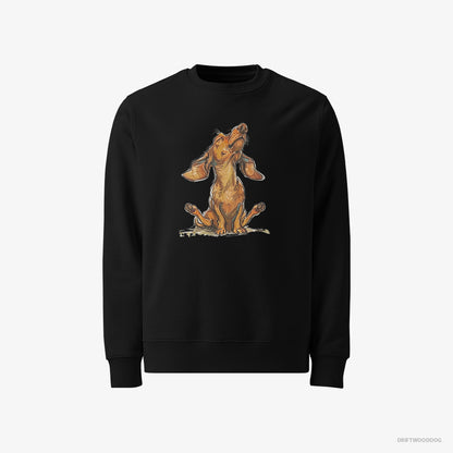 Dachshund Sweatshirt – Men Black Sweatshirt Classic – Doing Yoga (on White Background)