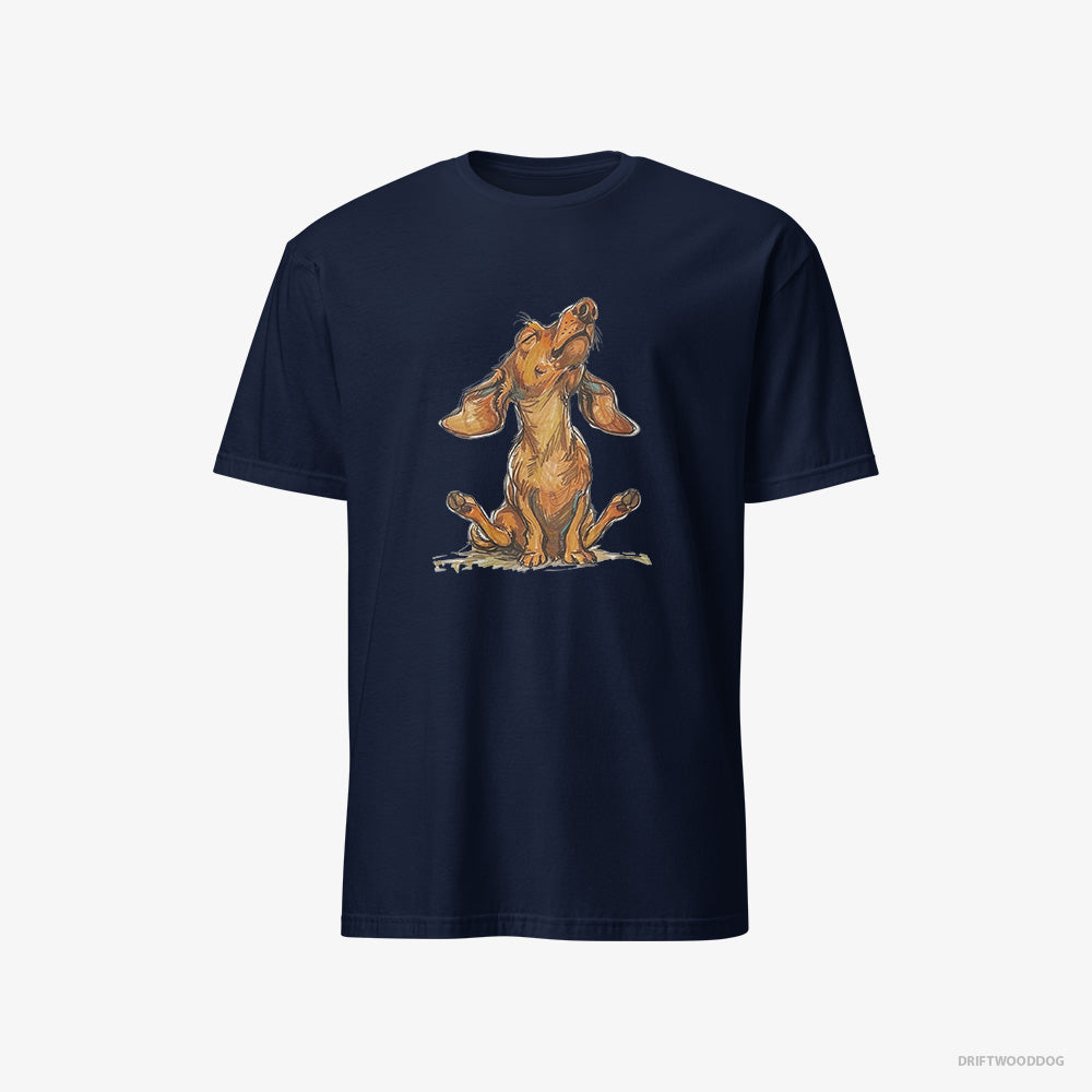 Dachshund T-Shirt – Men Navy T-Shirt Classic – Doing Yoga (on White Background)