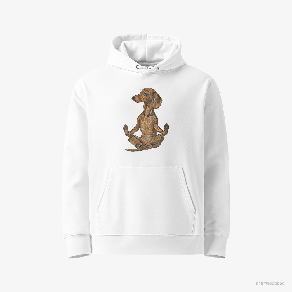 Dachshund Hoodie – Men White Hoodie Eco-Friendly – Meditating during Yoga (on White Background)