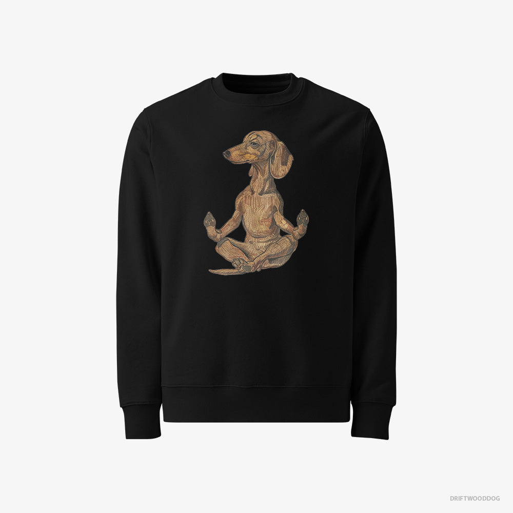 Dachshund Sweatshirt – Men Black Sweatshirt Classic – Meditating during Yoga (on White Background)