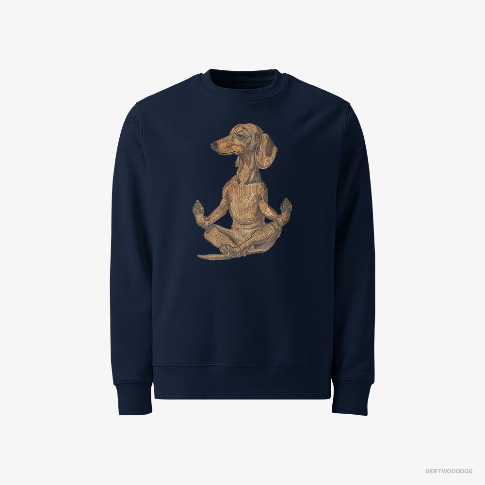 Dachshund Sweatshirt – Men Navy Sweatshirt Classic – Meditating during Yoga (on White Background)