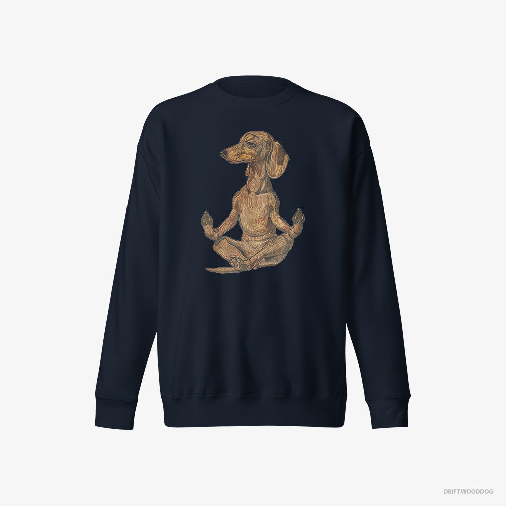 Dachshund Sweatshirt – Men Navy Sweatshirt Eco-Friendly – Meditating during Yoga (on White Background)