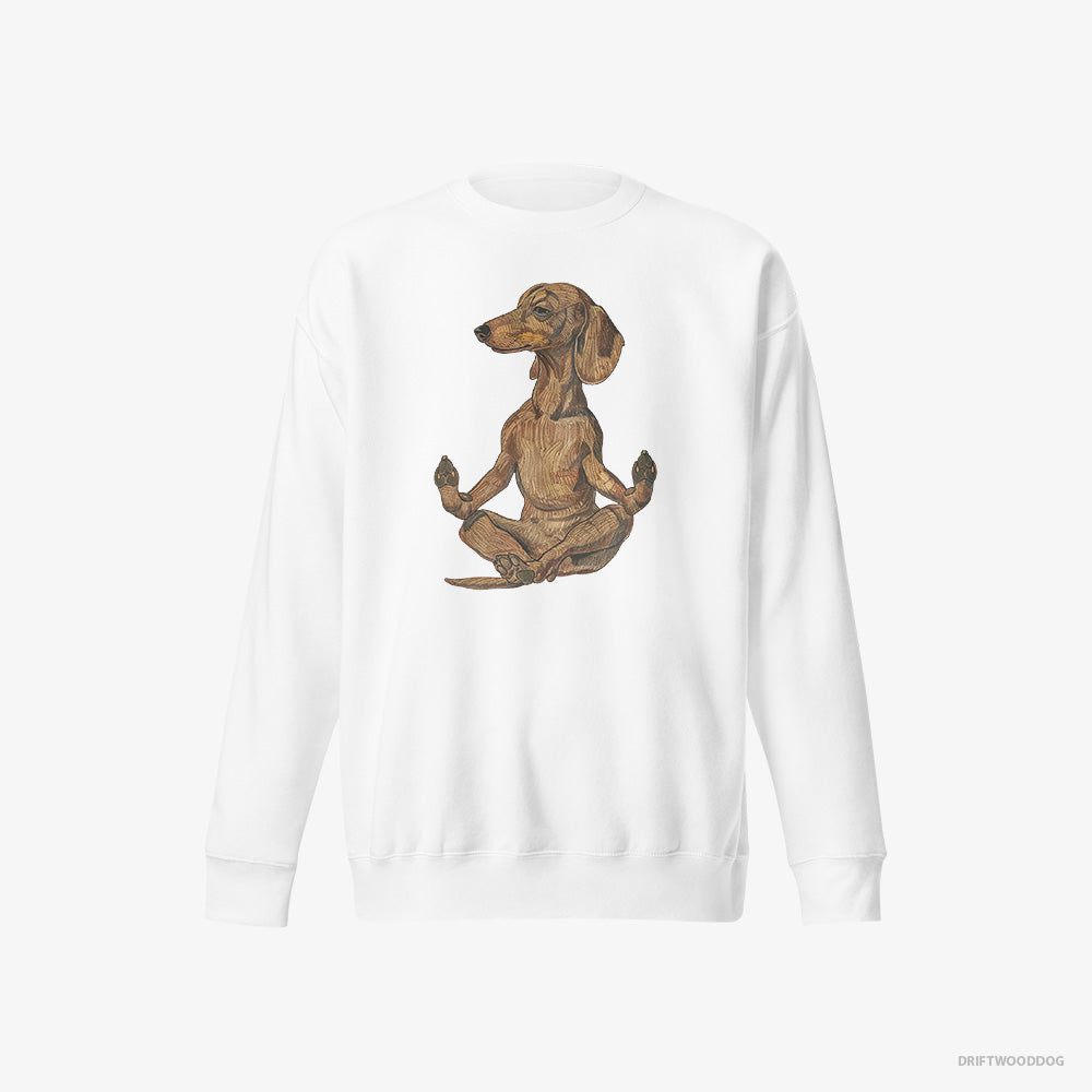 Dachshund Sweatshirt – Men White Sweatshirt Eco-Friendly – Meditating during Yoga (on White Background)