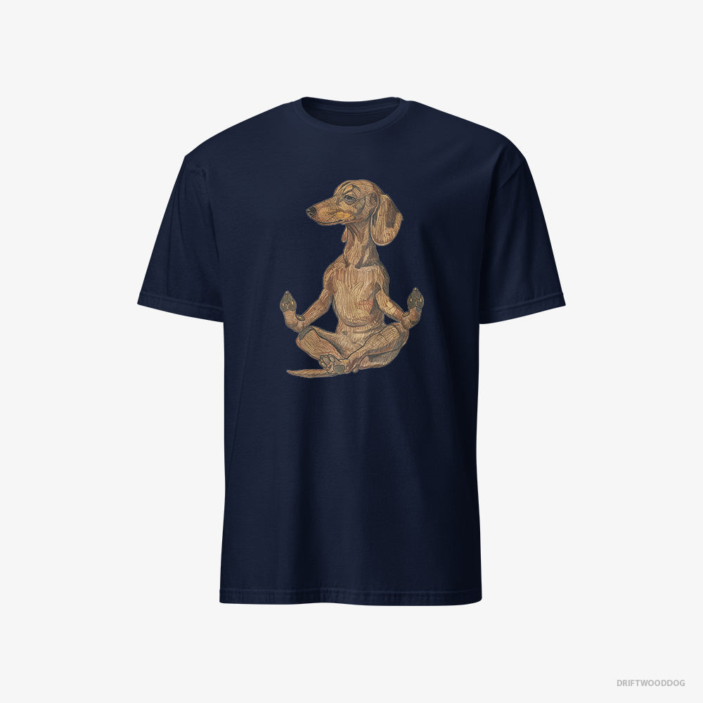 Dachshund T-Shirt – Men Navy T-Shirt Classic – Meditating during Yoga (on White Background)