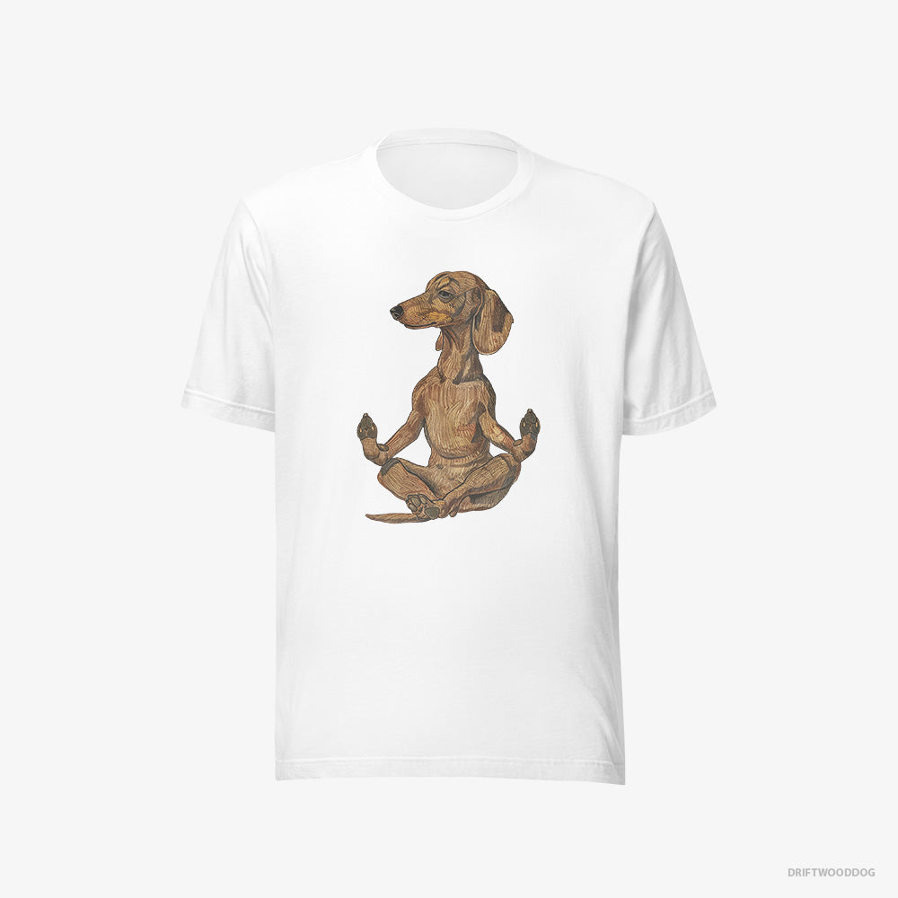 Dachshund T-Shirt – Men White T-Shirt Eco-Friendly – Meditating during Yoga (on White Background)