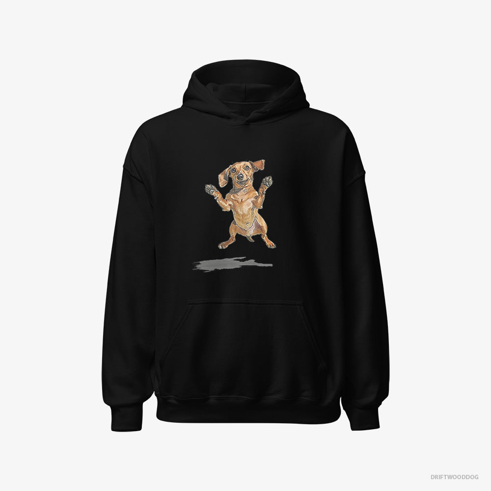 Dachshund Hoodie – Men Black Hoodie Classic – Jumping (on White Background)