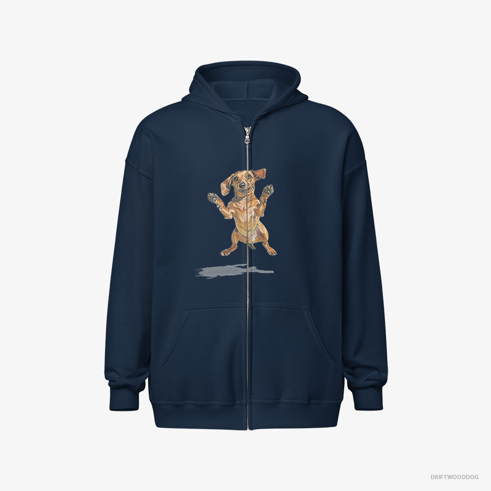 Excited Dachshund Jumping – Women's Hoodie Navy Full-Zip – Full-Zip