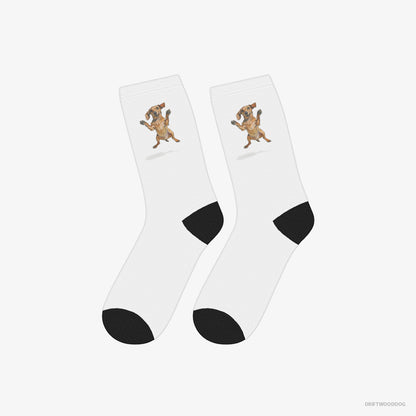 Dachshund Socks – Unisex White Socks Classic – Jumping (on White Background)