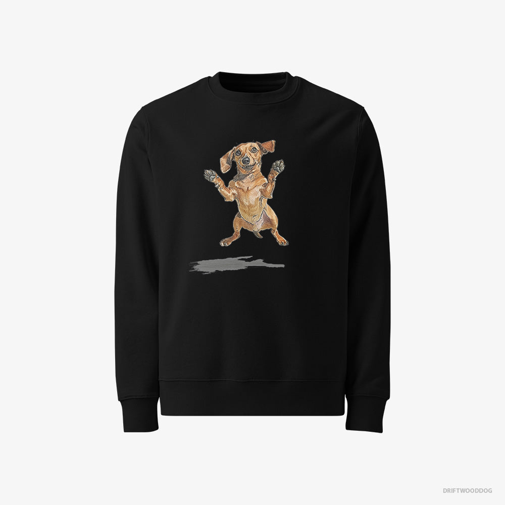 Dachshund Sweatshirt – Men Black Sweatshirt Classic – Jumping (on White Background)