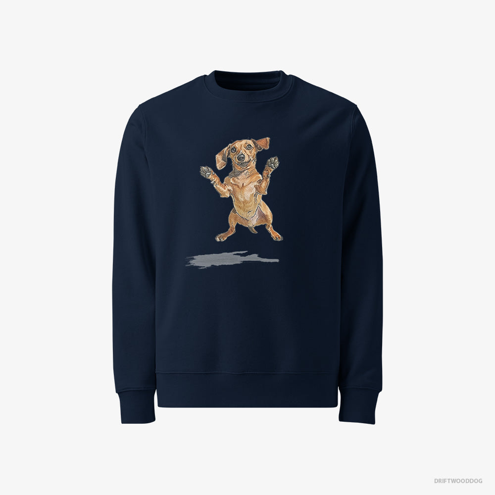 Dachshund Sweatshirt – Men Navy Sweatshirt Classic – Jumping (on White Background)