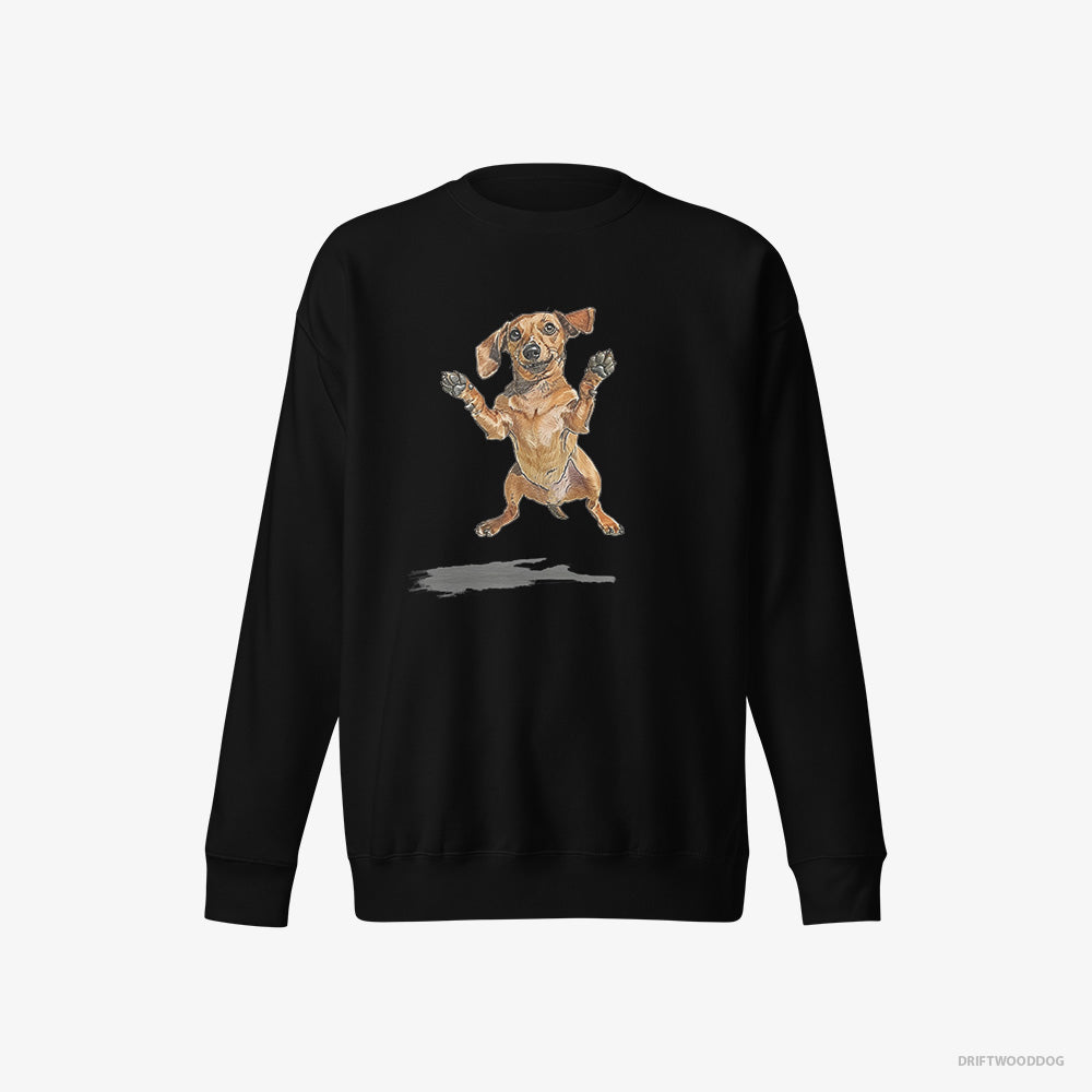 Dachshund Sweatshirt – Men Black Sweatshirt Eco-Friendly – Jumping (on White Background)