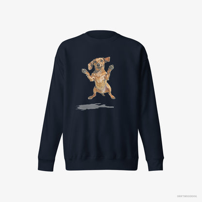 Dachshund Sweatshirt – Men Navy Sweatshirt Eco-Friendly – Jumping (on White Background)