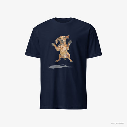 Dachshund T-Shirt – Men Navy T-Shirt Classic – Jumping (on White Background)