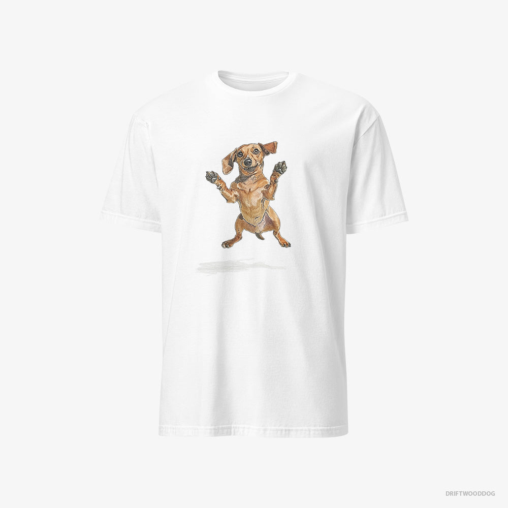 Dachshund T-Shirt – Men White T-Shirt Classic – Jumping (on White Background)