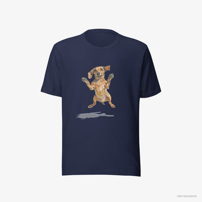 Dachshund T-Shirt – Men Navy T-Shirt Eco-Friendly – Jumping (on White Background)