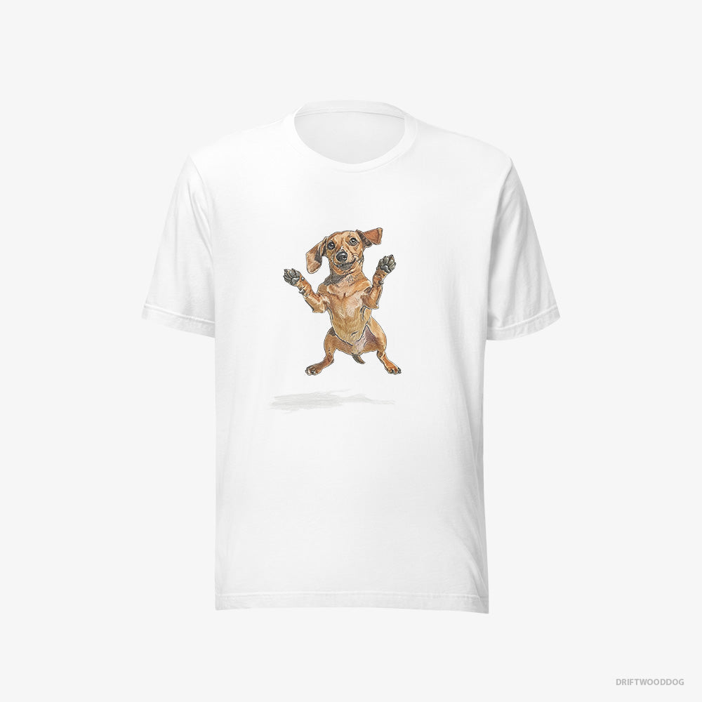 Dachshund T-Shirt – Men White T-Shirt Eco-Friendly – Jumping (on White Background)