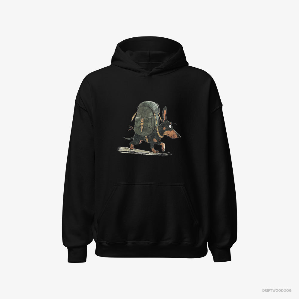 Dachshund Hoodie – Men Black Hoodie Classic – Backpacking (on White Background)