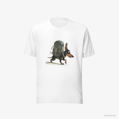 Dachshund T-Shirt – Men White T-Shirt Eco-Friendly – Backpacking (on White Background)