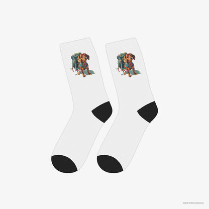 Dachshund Socks – Unisex White Socks Classic – Ready for Hiking (on White Background)