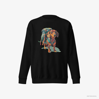 Dachshund Sweatshirt – Women Black Sweatshirt Eco-Friendly – Ready for Hiking (on White Background)