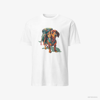 Dachshund T-Shirt – Men White T-Shirt Classic – Ready for Hiking (on White Background)