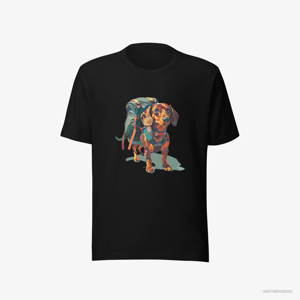 Dachshund T-Shirt – Women Black T-Shirt Eco-Friendly – Ready for Hiking (on White Background)