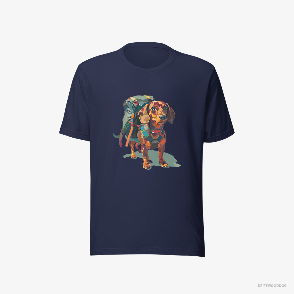 Dachshund T-Shirt – Men Navy T-Shirt Eco-Friendly – Ready for Hiking (on White Background)