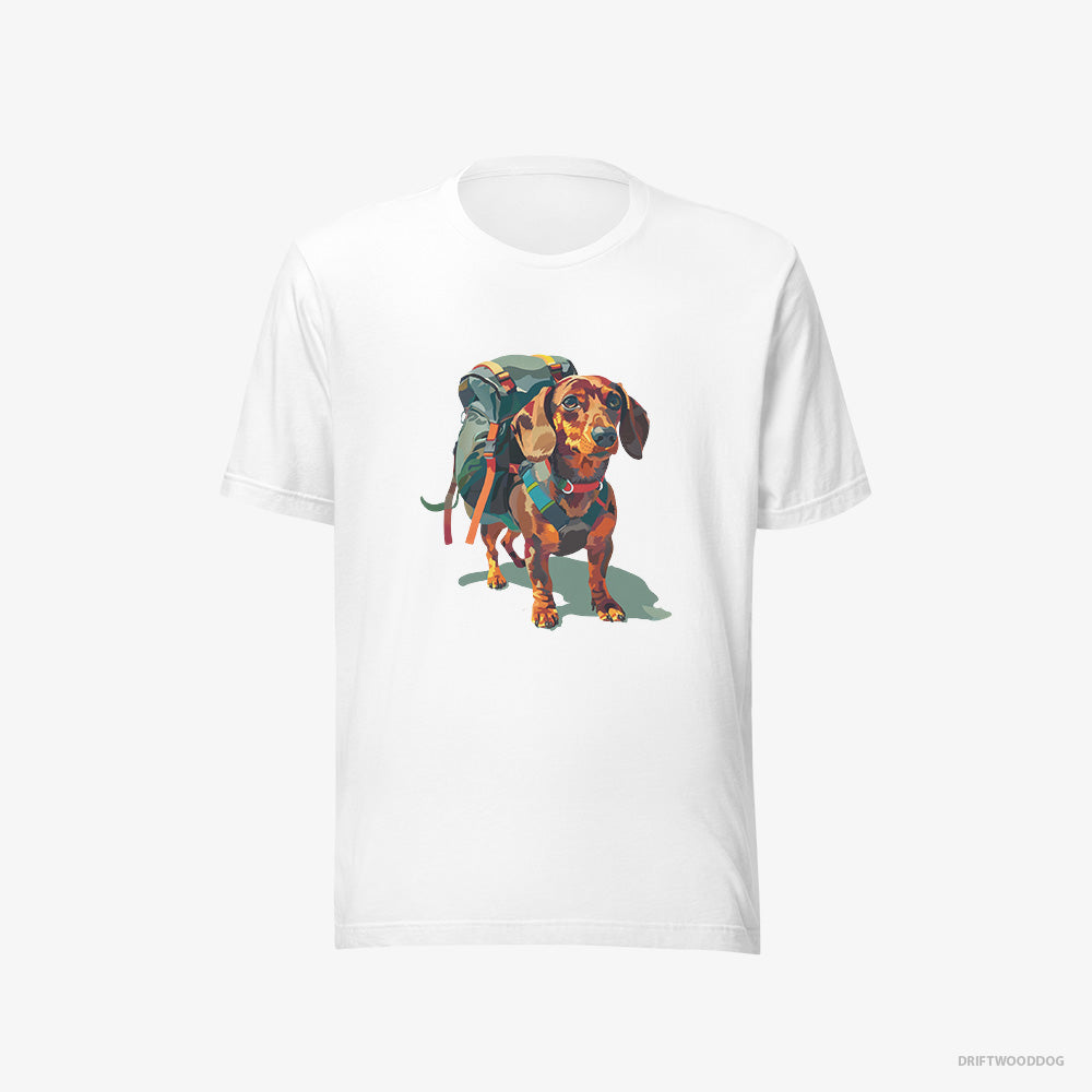 Dachshund T-Shirt – Men White T-Shirt Eco-Friendly – Ready for Hiking (on White Background)