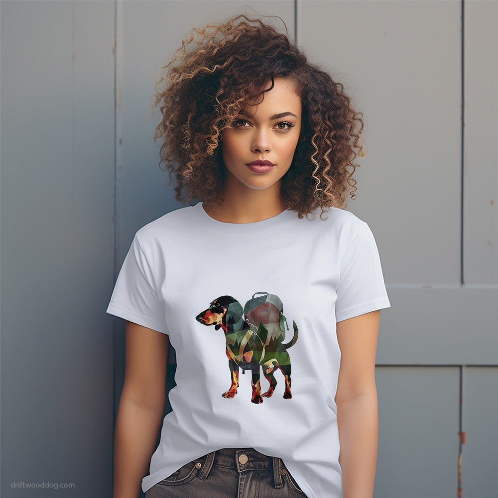 Black Dachshund with a Backpack T-Shirt – Dog T-Shirt for Women