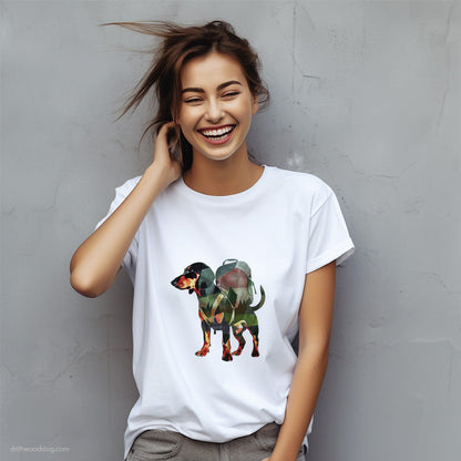 Black Dachshund with a Backpack T-Shirt – Custom Dog T-Shirts for Women