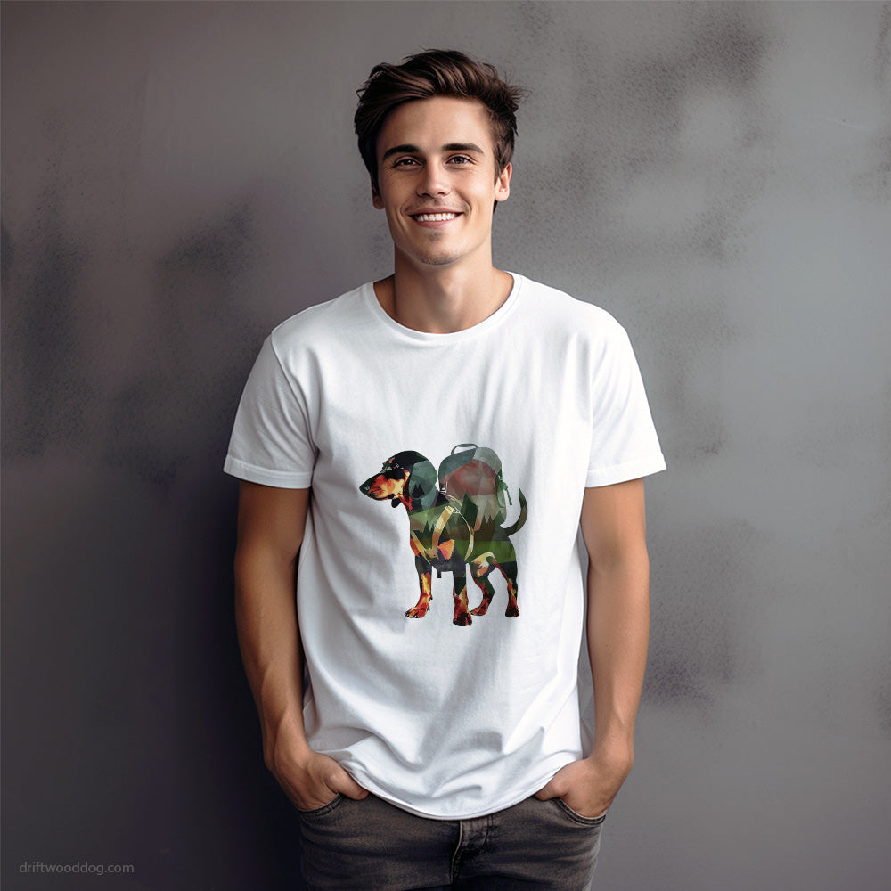 Black Dachshund with a Backpack T-Shirt – Dog Graphic Tee for Men