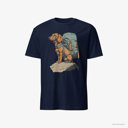 Dachshund T-Shirt – Men Navy T-Shirt Classic – Backpacking Expedition (on White Background)