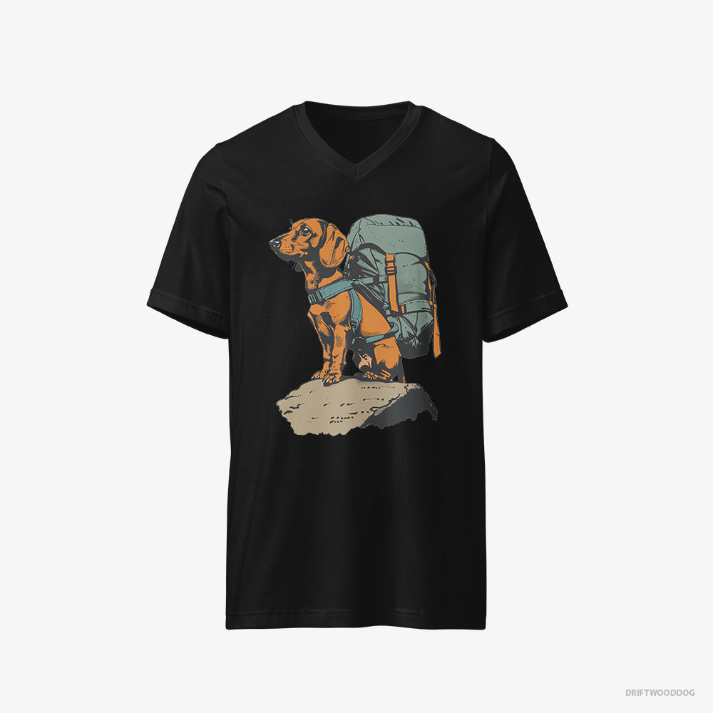 Dachshund Backpacking Expedition – Men's T-Shirt Black V-Neck – V-Neck