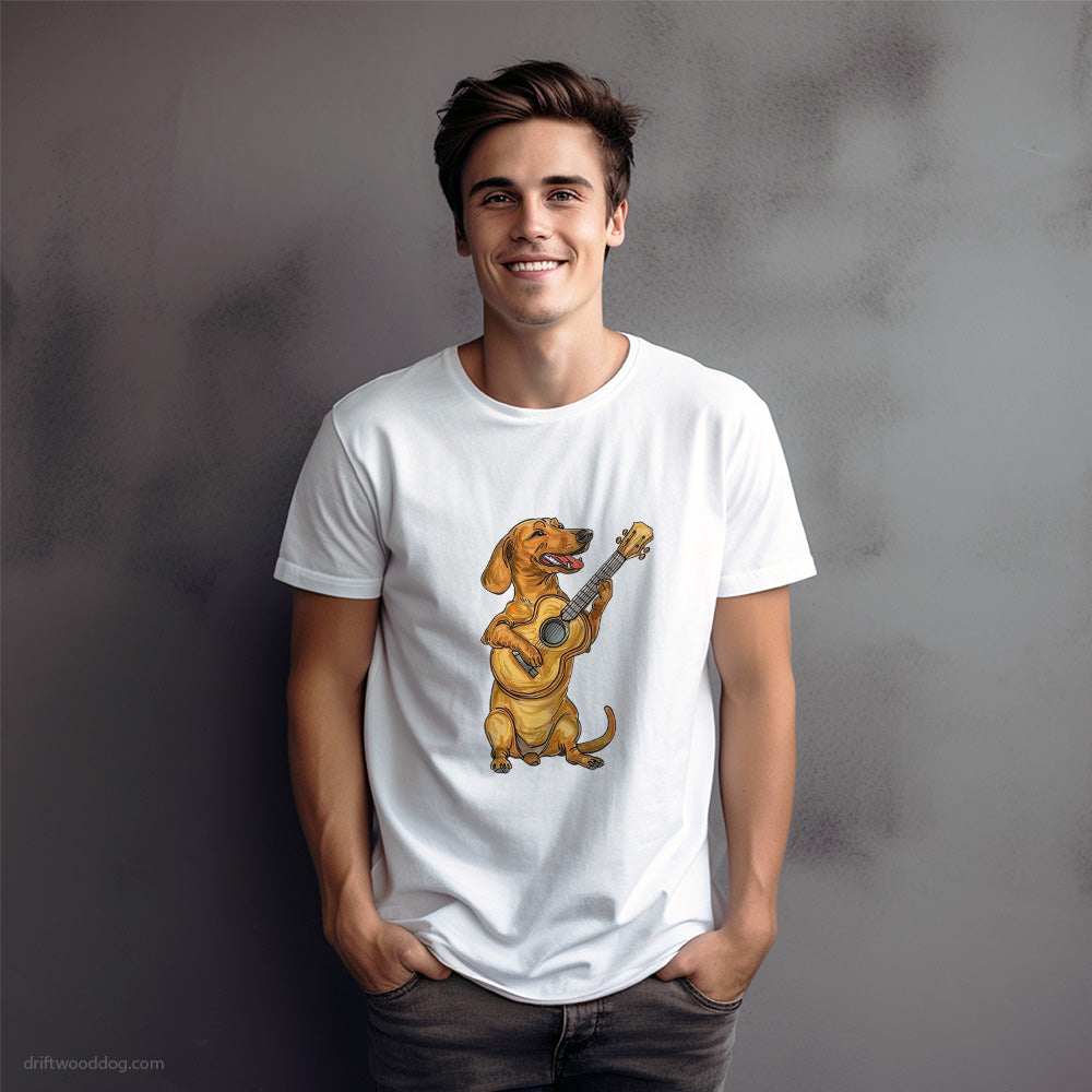 Dachshund with a Guitar T-Shirt – Dog Graphic Tee for Men