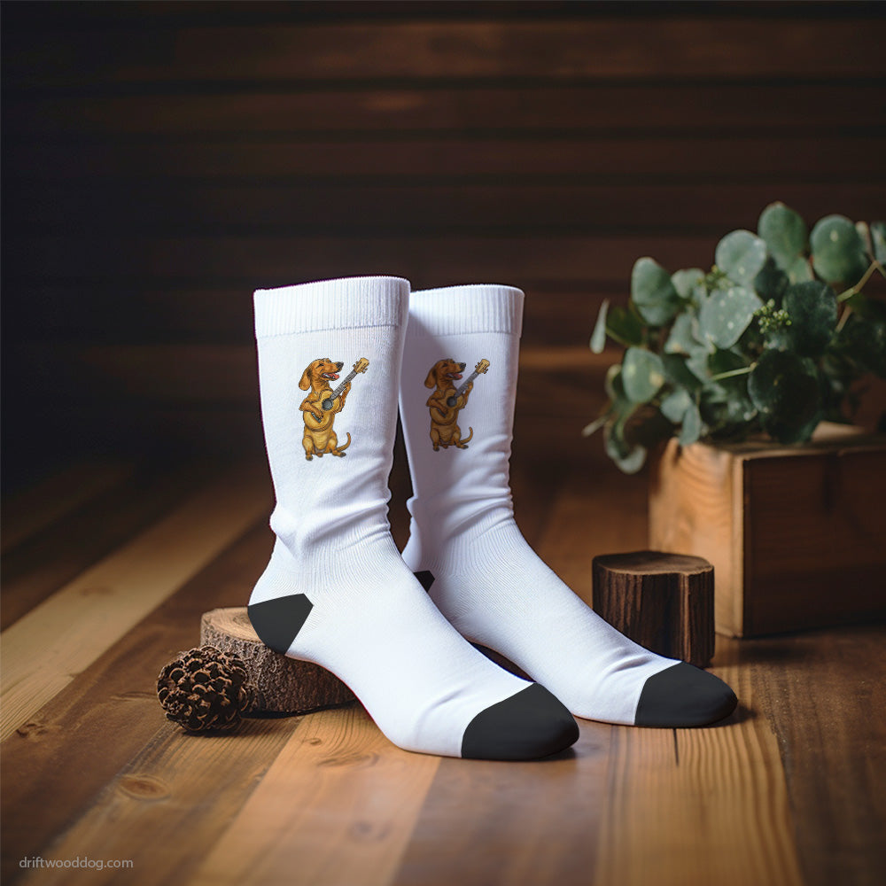 Dachshund with a Guitar Socks – Unisex Dog Socks for Dog Lovers