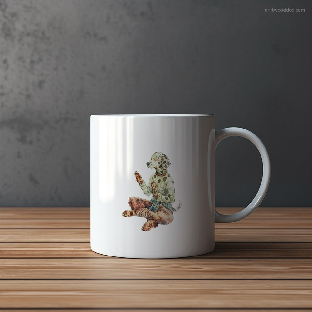 Meditative Dalmatian Doing Yoga Mug – Funny Dog Coffee Mugs | Quirky Canine Drinkware