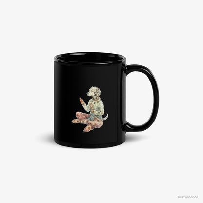 Dalmatian Mug – Unisex Black Mug Classic – Doing Yoga (on White Background)