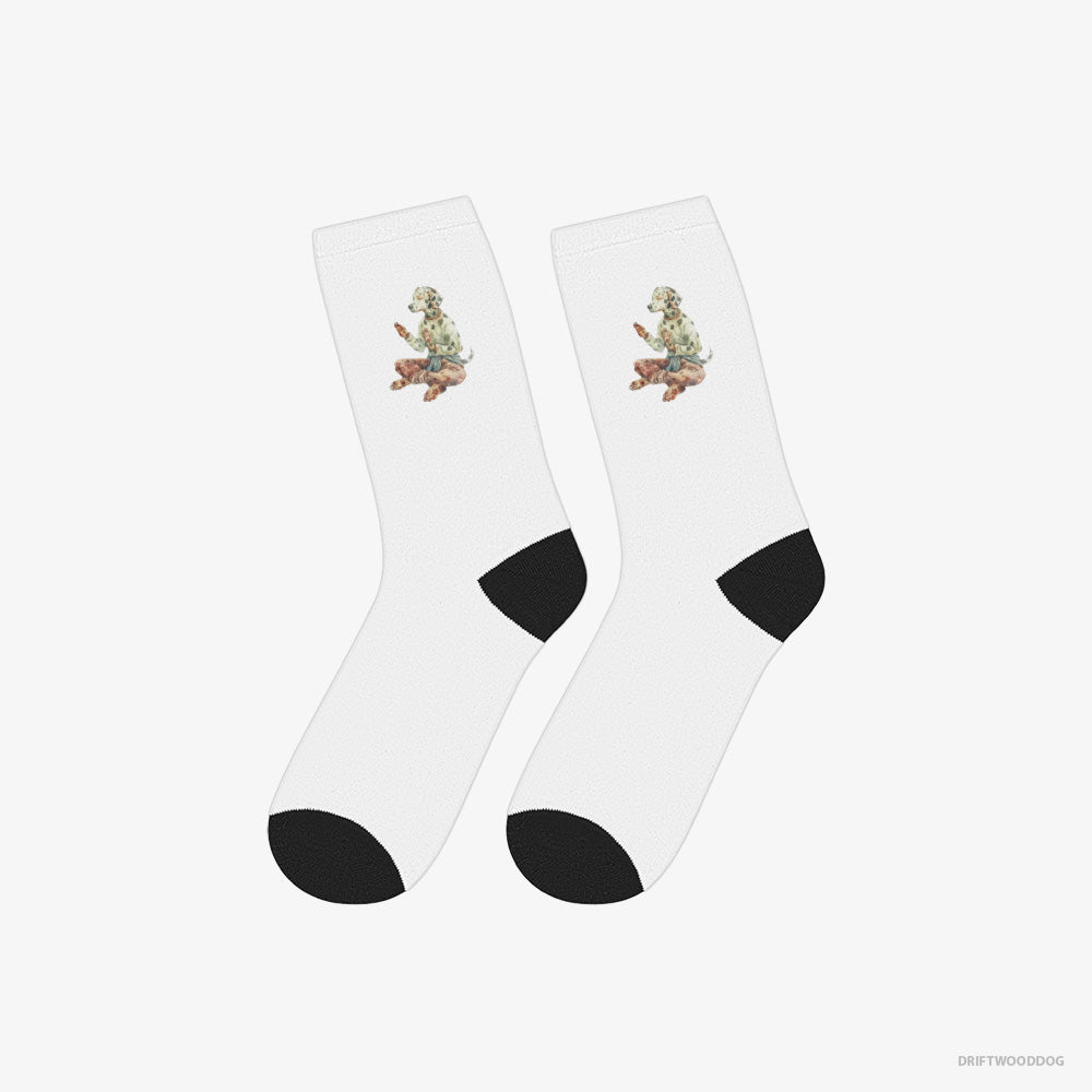 Meditative Dalmatian Doing Yoga – Socks White Eco – Eco-Friendly