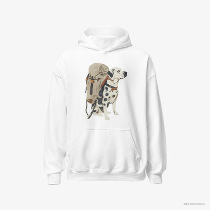 Dalmatian Hiking with a Backpack White Hoodie