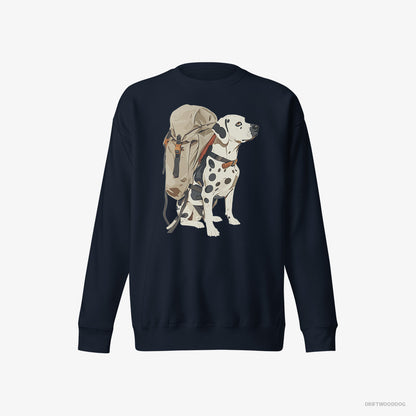 Dalmatian Sweatshirt – Men Navy Sweatshirt Eco-Friendly – Hiking with a Backpack (on White Background)