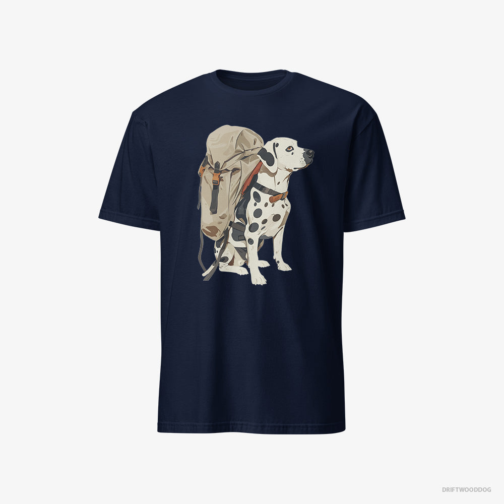 Dalmatian T-Shirt – Men Navy T-Shirt Classic – Hiking with a Backpack (on White Background)