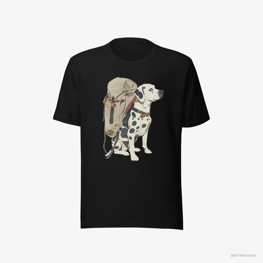 Dalmatian T-Shirt – Men Black T-Shirt Eco-Friendly – Hiking with a Backpack (on White Background)