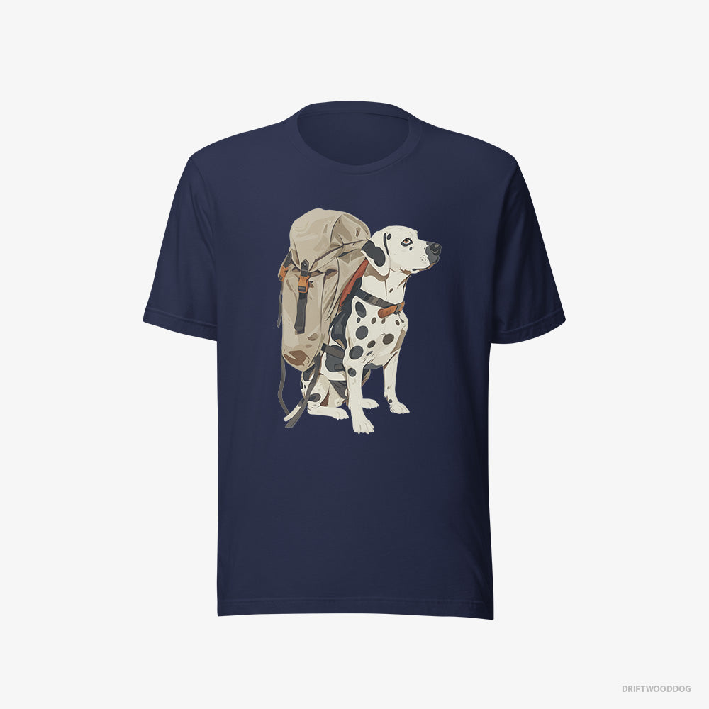 Dalmatian T-Shirt – Men Navy T-Shirt Eco-Friendly – Hiking with a Backpack (on White Background)