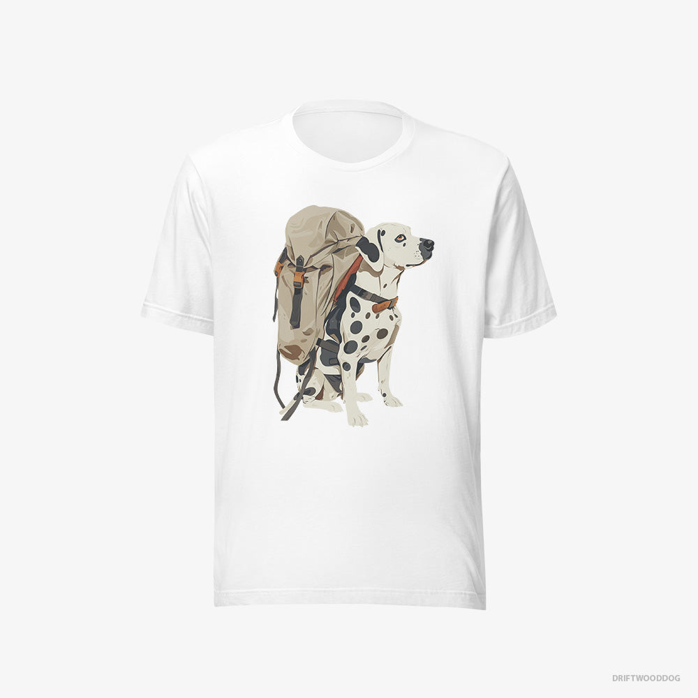 Dalmatian T-Shirt – Men White T-Shirt Eco-Friendly – Hiking with a Backpack (on White Background)