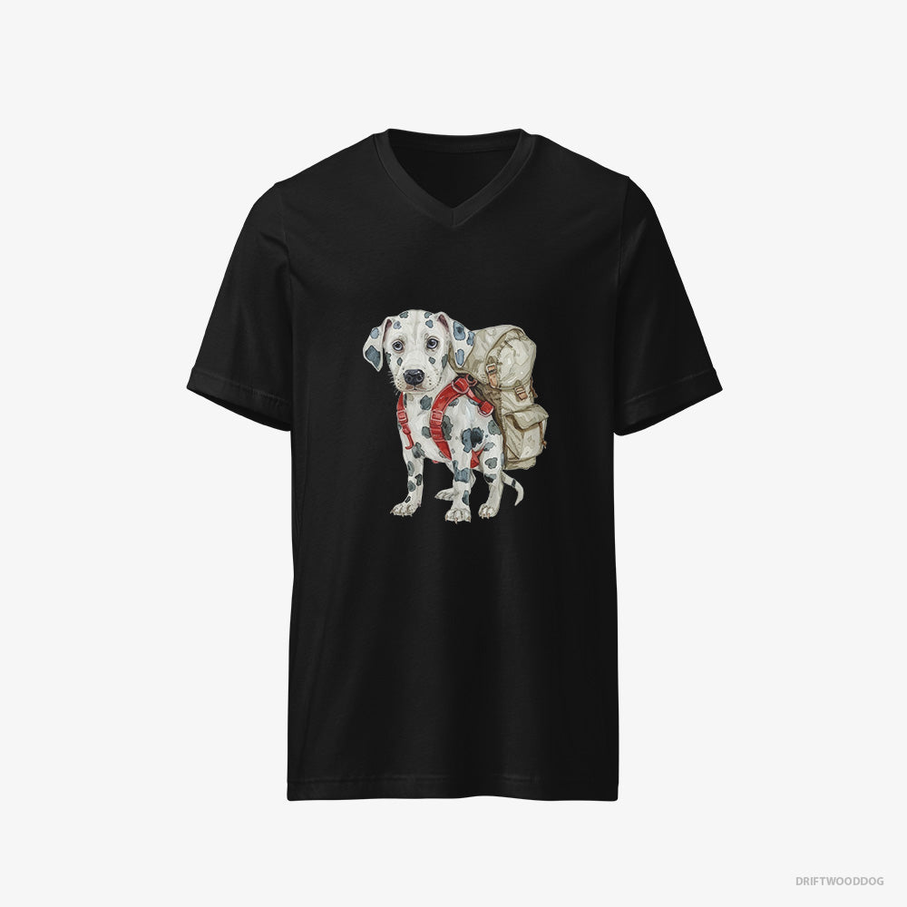 Dalmatian T-Shirt – Men Black T-Shirt V-Neck – Hiking (on White Background)