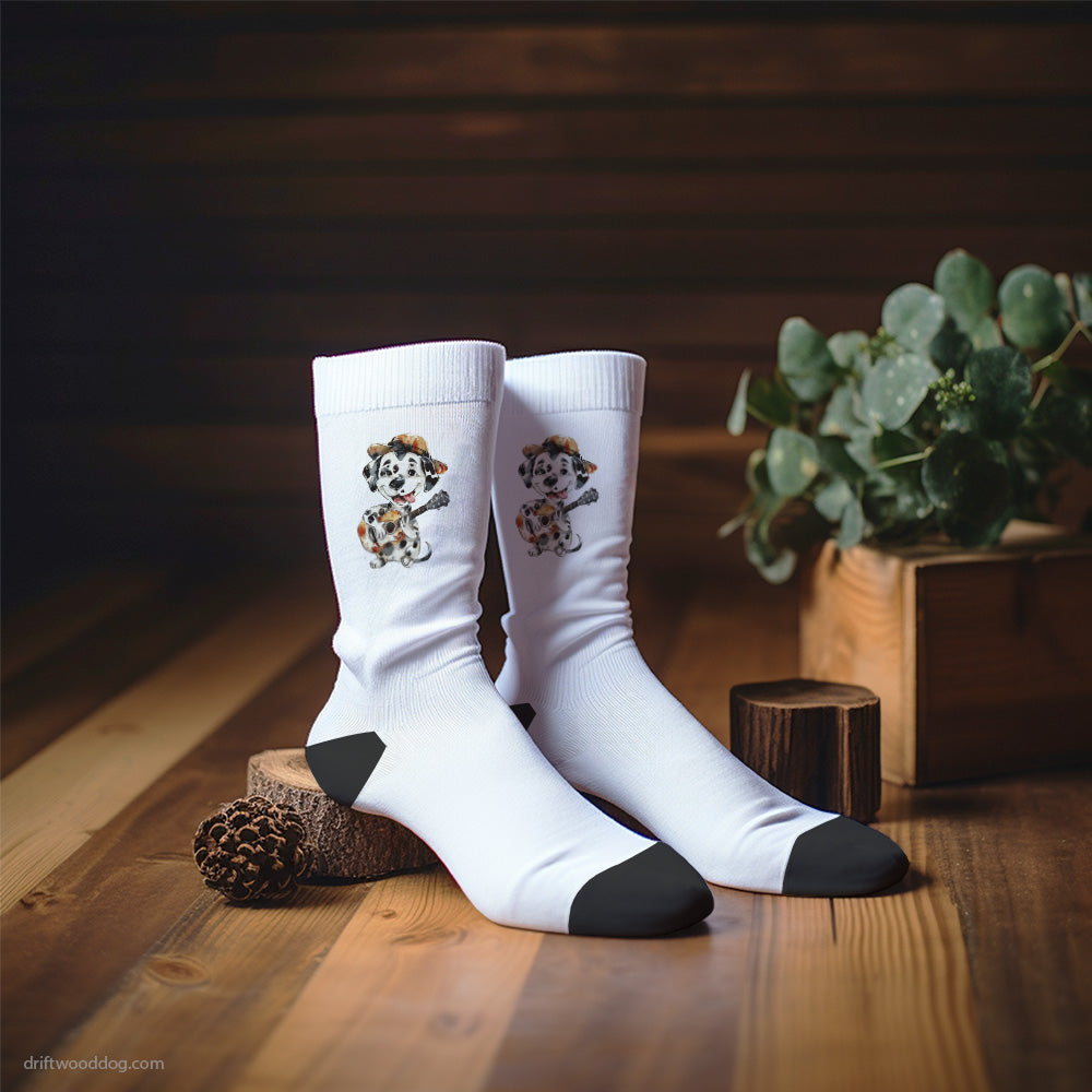 Puppy Dalmatian with a Guitar Socks – Unisex Dog Socks for Dog Lovers