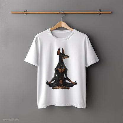 Serious Dobermann Meditating during Yoga T-Shirt – Unisex Tee for Dog Lovers