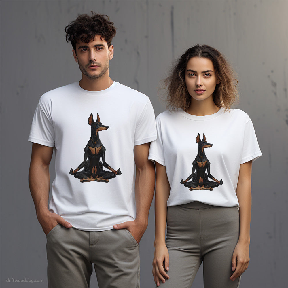 Serious Dobermann Meditating during Yoga T-Shirt – Unisex T-Shirt for Dog Lovers 