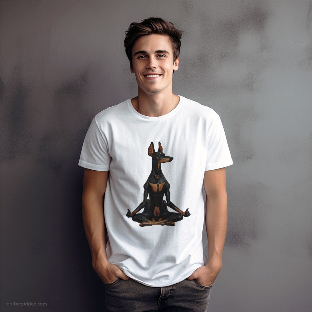 Serious Dobermann Meditating during Yoga T-Shirt – Dog Graphic Tee for Men