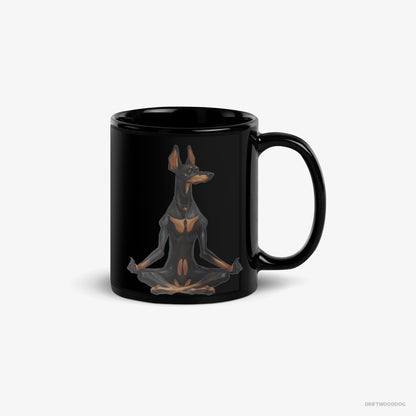 Dobermann Mug – Unisex Black Mug Classic – Meditating during Yoga (on White Background)